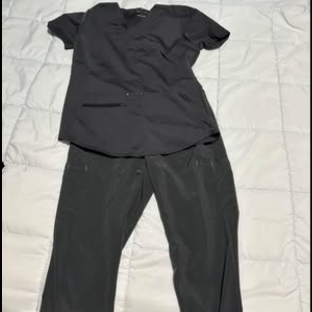 Dark Grey Scrub Set with an additional black scrub top
